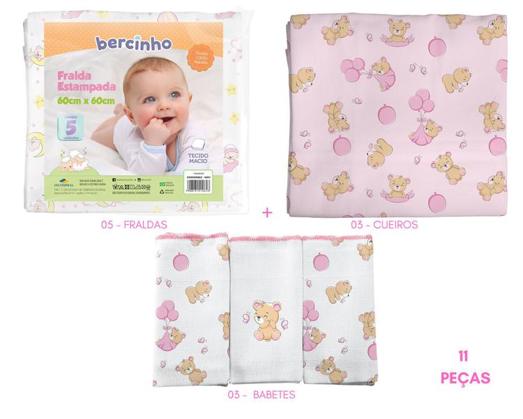 Kit fralda+cueiro+babete enxoval - menina - bercinho - INCOMFRAL Imagem de Kit fralda+cueiro+babete enxoval - menina - bercinho