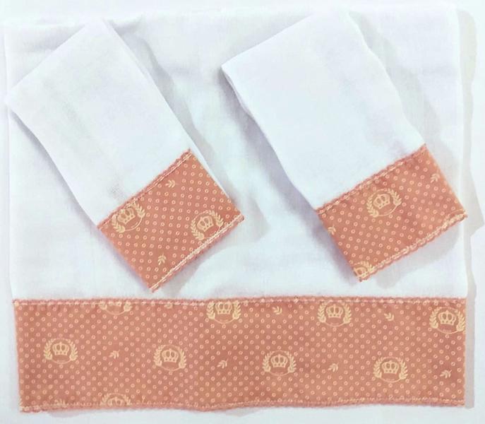 KIT FRALDA DE BOCA 2 FRALDAS 32x32 UMA FRALDA 70x70 BARRA ESTAMPADA MENINA COROA SALMÃO - Ana Ju Baby Imagem de KIT FRALDA DE BOCA 2 FRALDAS 32x32 UMA FRALDA 70x70 BARRA ESTAMPADA MENINA COROA SALMÃO
