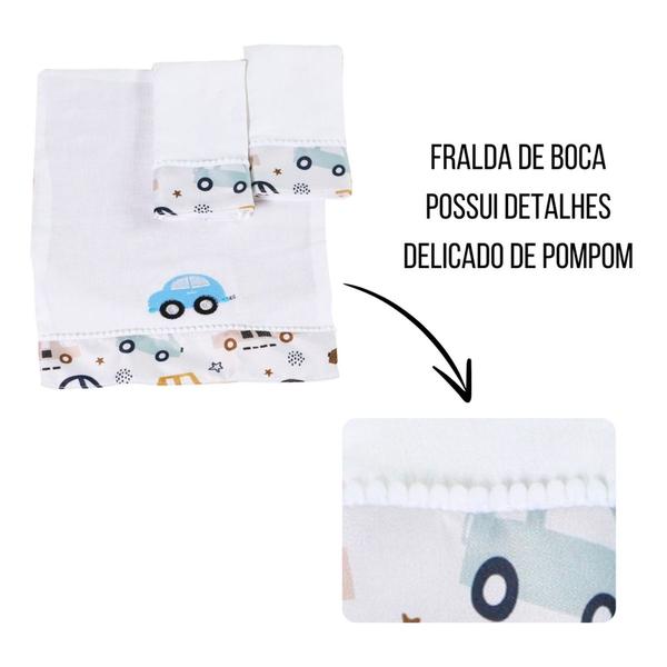 Imagem de Kit Fralda de Boca 3 Peças Para Bebê Menina Menino Estampada Bordada