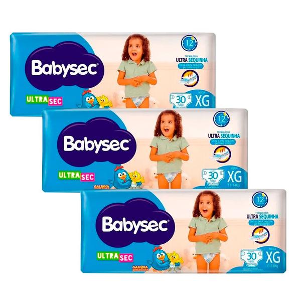 Imagem de Kit Fralda Descartável Babysec Galinha Pintadinha Ultrasec Mega XG 30 Unidades - 3 Unidades