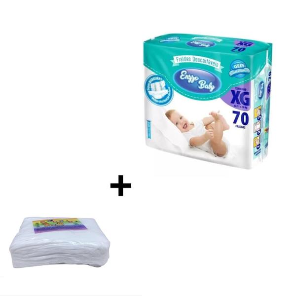 Imagem de Kit Fralda Descartável Infantil  Enzzo Baby + Toalha Umedecida  C/ 50 Unidades