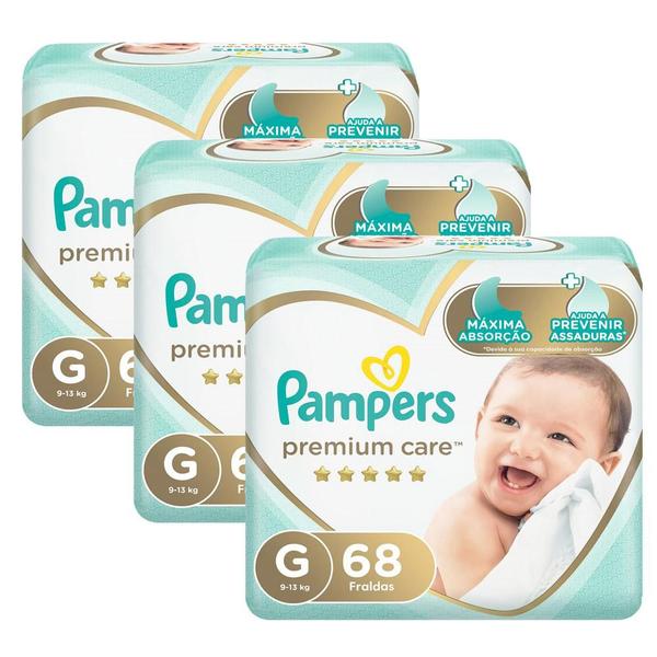 Imagem de Kit Fralda Pampers Premium Care Nova Jumbo Tamanho G 204 Unidades