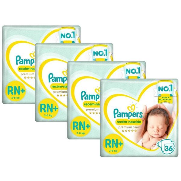 Imagem de Kit Fralda Pampers Premium Care Recém Nascido Plus com 144 unidades - 3 à 6 Kg