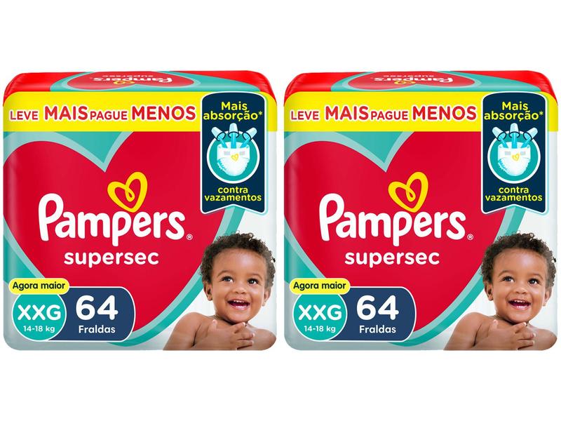 Kit Fralda Pampers Supersec Noturno - Tam. XXG + de 14kg 128 Unidades Kit Fralda Pampers Supersec Noturno - Tam. XXG + de 14kg 128 Unidades