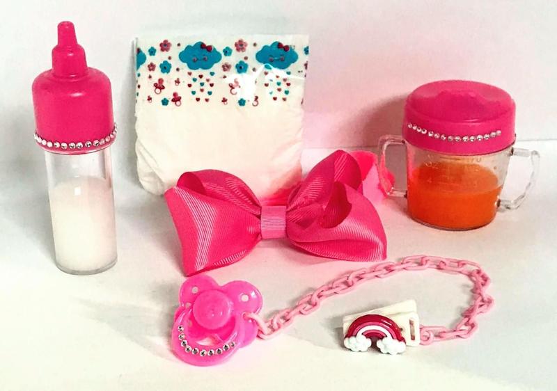 Imagem de Kit Fralda para boneca reborn grande bolsa Infantil rosa mamadeira magica acessórios 1111 ED1 Brinquedos