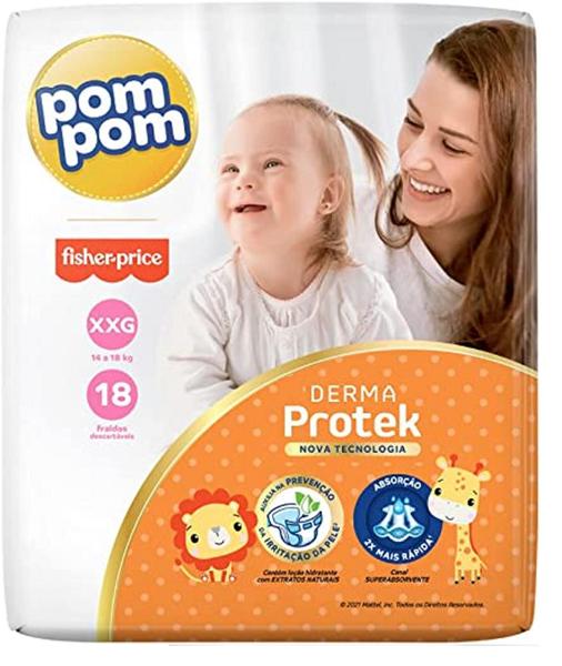 Imagem de Kit Fralda Pompom Derma Protek Jumbo  Tam XXG - ATACADO BARATO - Kit com 90 fraldas