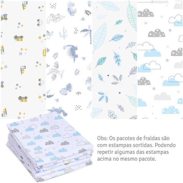 Imagem de Kit Fralda Super Luxo Mami Estampada 5 Un Azul 70x70Cm