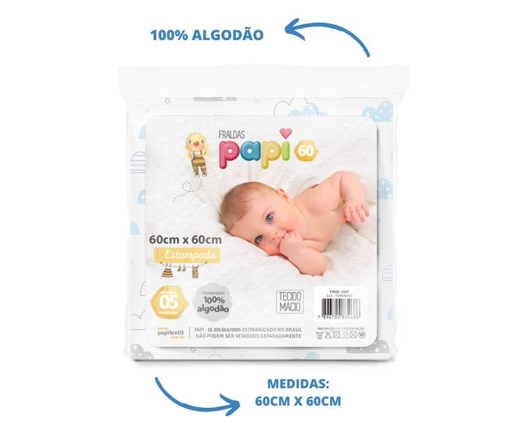 Imagem de Kit fraldas de pano para bebê estampadas 20-unidades - papi