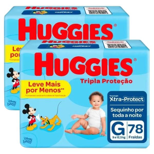 Imagem de Kit Fraldas Huggies Tripla Proteção Tam. G - 9 a 12,5kg 2 Pacotes com 78 Unidades Cada