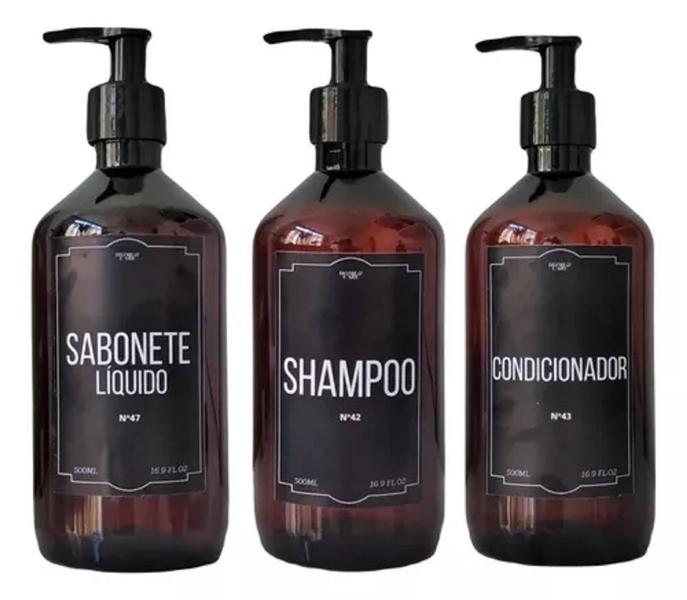 Imagem de Kit Frasco Ambar Pet Shampoo Sabonete Líquido e Condicionador 3pçs