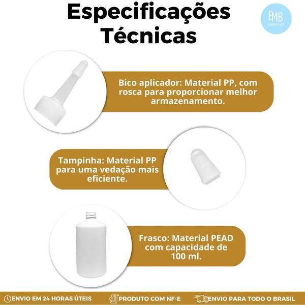 Imagem de Kit Frascos Com Aplicador Embalagem Plastico 100Ml - 100Un