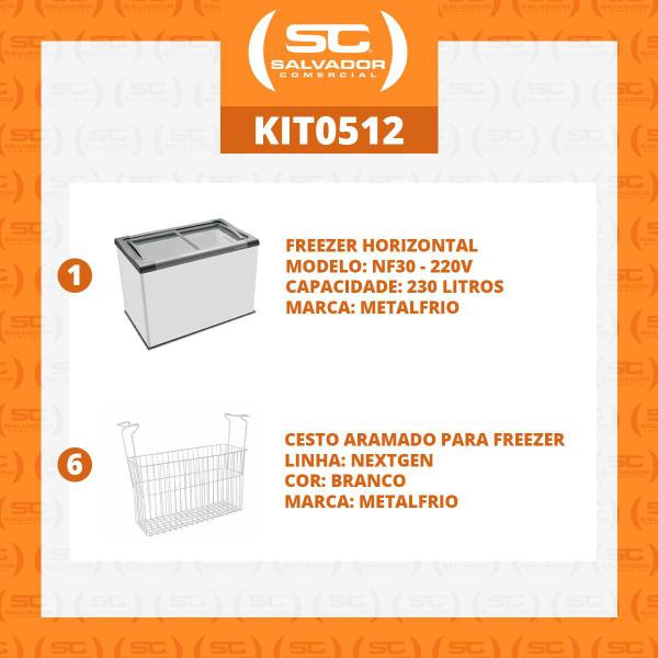 Imagem de Kit - Freezer Horizontal Tampa de Vidro 230 Litros Nf30 - Metalfrio 220v + 6 Cestos Nextgen Branco