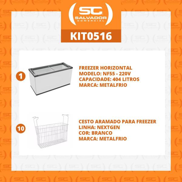 Imagem de Kit - Freezer Horizontal Tampa de Vidro 404 Litros Nf55 - Metalfrio 220v + 10 Cestos Nextgen Branco