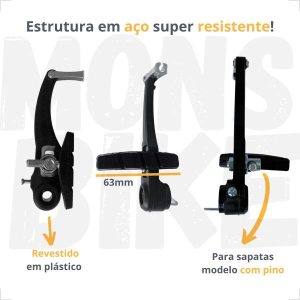 Imagem de Kit Freio V-Brake Completo Para Bicicleta Bike + 2 Pares de Sapatas Pastilhas Extras