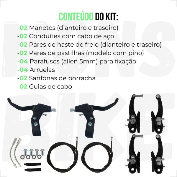 Imagem de Kit Freio V-Brake Completo + Selim Bike Banco Molas + Pedal Plataforma Bicicleta