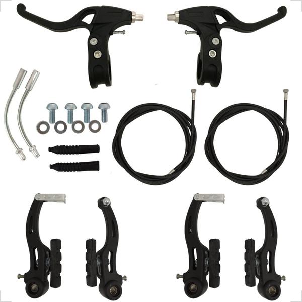 Imagem de Kit Freio V-Brake Nylon Completo Manete Cabos Capa Conduite