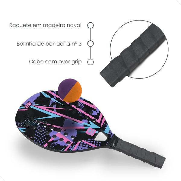 Imagem de Kit Frescobol 4 Raquetes Beach Tênis Praia + 2 Bolinhas Borracha - BT100 Belfix