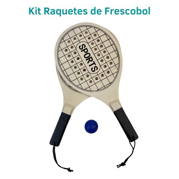 Imagem de Kit Frescobol Praia 2 Raquetes e 1 Bolinha Borracha