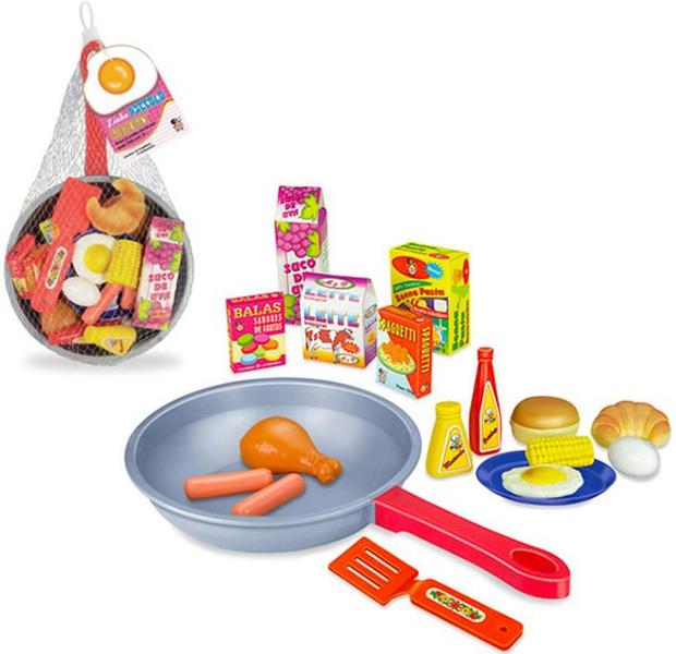 Imagem de Kit Frigideira Infantil Comidinha Condimento Cozinha Gourmet