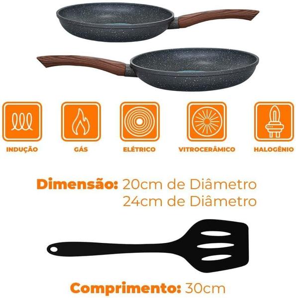 Imagem de Kit Frigideiras Indução Gás Cerâmica Antiaderente + Espátula