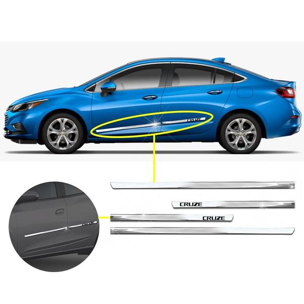 Imagem de Kit Friso Lateral Personalizado Modelo Slim Inferior Cor Cromado Cruze 2011 a 2020 4 Portas