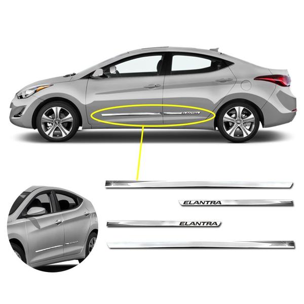 Imagem de Kit Friso Lateral Personalizado Modelo Slim Inferior Cor Cromado Elantra 2012 a 2019 4 Portas