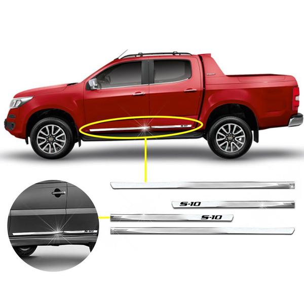 Imagem de Kit Friso Lateral Personalizado Modelo Slim Inferior Cor Cromado S10 2012 a 2020 4 Portas