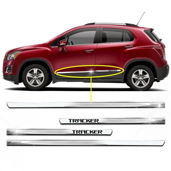 Imagem de Kit Friso Lateral Personalizado Modelo Slim Inferior Cor Cromado Tracker 2012 a 2020 4 Portas