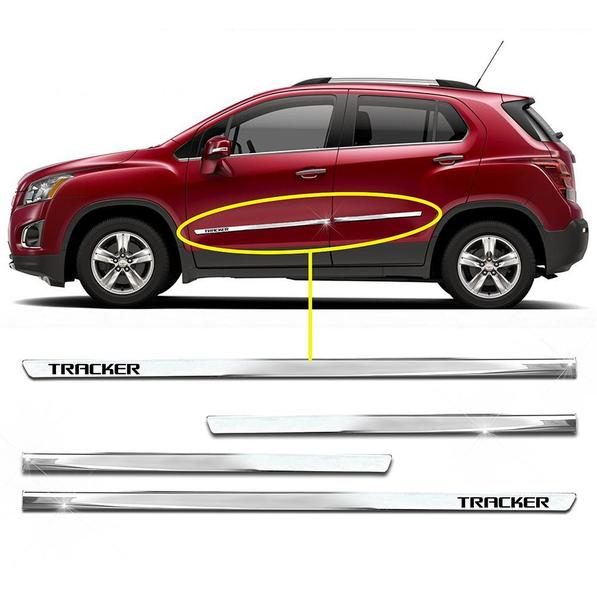 Kit Friso Lateral Personalizado Slim Cromado Tracker 2012 a 2023 4 Portas - SHEKPARTS Imagem de Kit Friso Lateral Personalizado Slim Cromado Tracker 2012 a 2023 4 Portas