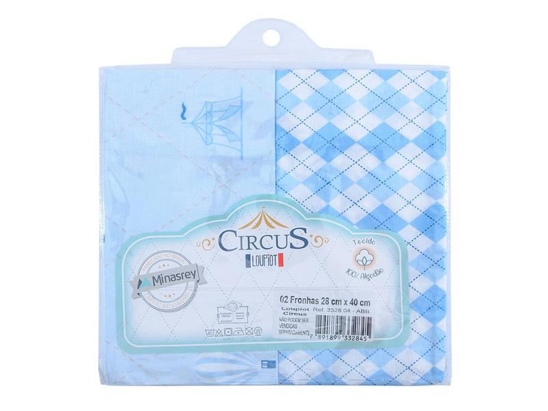 Imagem de Kit Fronha Bebe Menino Azul Tema Circus 28x40 Com 2 unidades 100% Algodão