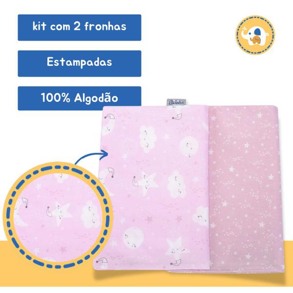 Imagem de Kit Fronha Enxoval Bebe Rosa C/2 28x40 Estampada Algodão