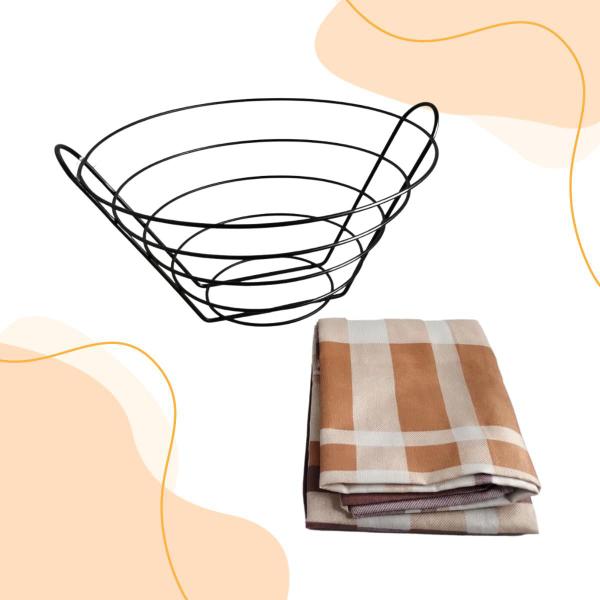 Kit Fruteira De Metal Preta Organizadora Cozinha E Toalha De Mesa Estampada 4 Lugares 1,20 X 1,40 - LARES Imagem de Kit Fruteira De Metal Preta Organizadora Cozinha E Toalha De Mesa Estampada 4 Lugares 1,20 X 1,40