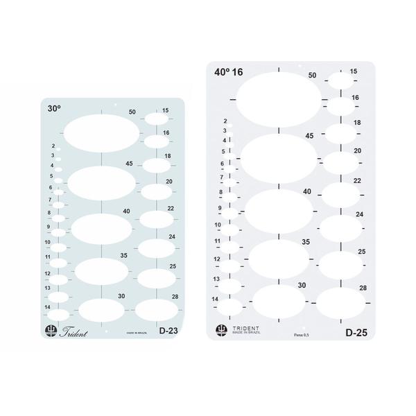 Imagem de Kit Gabarito Elipses Trident 3040 D23 D25 Para Desenho C/2