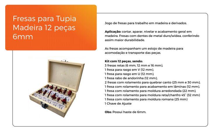 Imagem de Kit Gabarito P/ Dobradiças Khi-Hinge + 12 Fresas Para Tupia