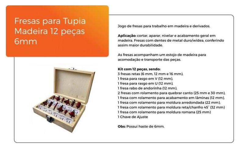 Imagem de Kit Gabarito Para Dobradiças Khi-Hinge + 12 Fresas Tupia