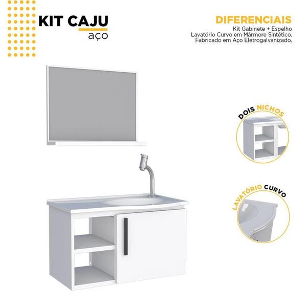 Imagem de Kit Gabinete Caju aço p/ Banheiro 1 Cuba e Espelheira sem espelho - Branco - COZIMAX