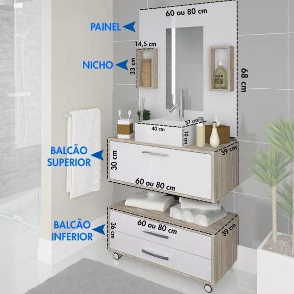 Imagem de Kit Gabinete de Banheiro Balcão Class Conjunto 60cm com Cuba