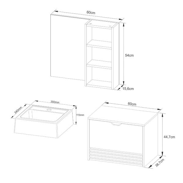 Imagem de Kit Gabinete de Banheiro Suspenso com Cuba e Espelheira Nicho Amêndoa Mármore Lunar