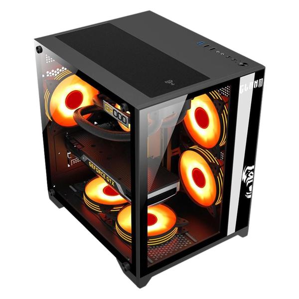 Imagem de Kit Gabinete Gamer Clanm Grodd Suporta Water Cooler e 5 Ventoinhas Com  Vidro Temperado + Fonte Quantum 650W ATX + 4 Unid Fan Rgb Eurus