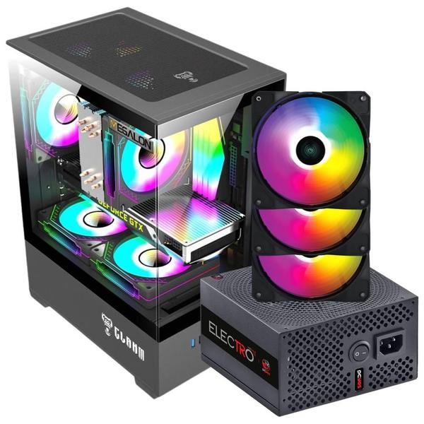 Kit Gabinete Gamer Clanm Suporta Até 5 Fans e Water Cooler Vidro Temperado + Fonte Atx 650W Pcyes Bivolt + 3 Unid Cooler Fan Vinik Com 5 Cores Fixas 120mm Imagem de Kit Gabinete Gamer Clanm Suporta Até 5 Fans e Water Cooler Vidro Temperado + Fonte Atx 650W Pcyes Bivolt + 3 Unid Cooler Fan Vinik Com 5 Cores Fixas 120mm