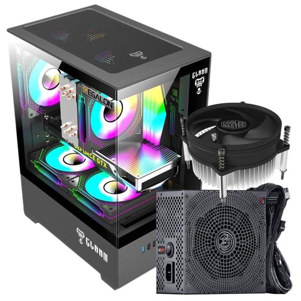 Imagem de Kit Gabinete Gamer Clanm Suporta Até 5 Ventoinhas e Water Cooler Vidro  Temperado + Fonte 650W Pcyes + Cooler de Processador 92mm Cooler Master