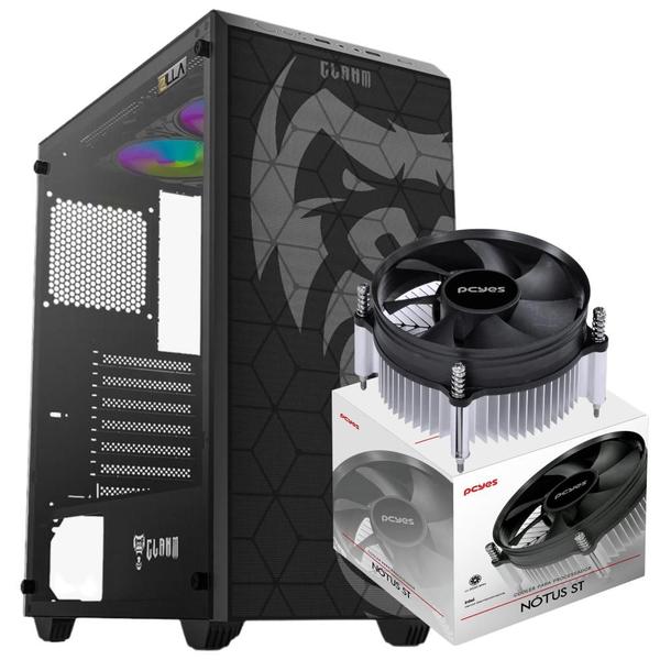 Imagem de Kit Gabinete Gamer Clanm Zilla Suporta Até 6 Fans e Water Cooler  Com Vidro Temperado + Air Cooler Para Intel Nótus St Pcyes Tdp 65W