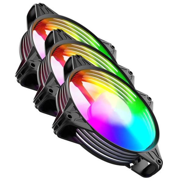 Imagem de Kit Gabinete Gamer Grodd Clanm Suporta Até 5 Fans e Water Cooler Vidro  Temperado Com Ótima Ventilação + 3 Unid Fan Eurus Rgb + Fonte Atom 400W ATX