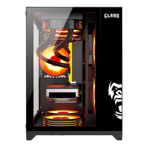 Imagem de Kit Gabinete Gamer Grodd Suporta Até 5 Fans e Water Cooler Com Vidro  Temperado + Fonte Quantum 650W ATX + 4 Unid Fan Rgb Eurus