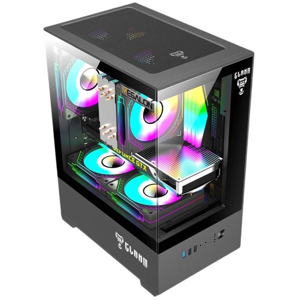 Imagem de Kit Gabinete Gamer Megalon Mid Tower Suporta Até 5 Fans e Water Cooler +  4 Unid Cooler Fan Led Fixo 5 Cores 120mm + Cooler Para Processador Intel e AMD 180W  Pcyes