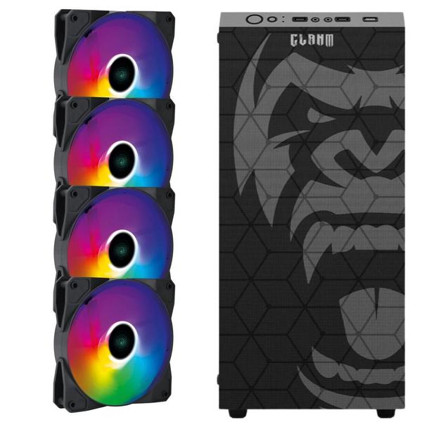 Imagem de Kit Gabinete Gamer Zilla Clanm Suporta Water Cooler Com Vidro Temperado + 4 Unid Cooler Fan Gamer Full Blade Com Led Fixo de 5 Cores 120mm