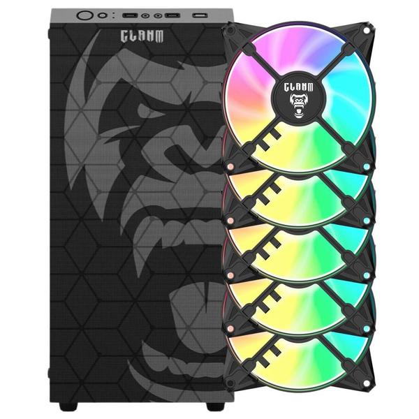 Imagem de Kit Gabinete Gamer Zilla Suporta Até 6 Fans e Water Cooler Com Vidro  Temperado Ótima Ventilação + 5 Cooler Fans Rgb 8 Cores Eurus