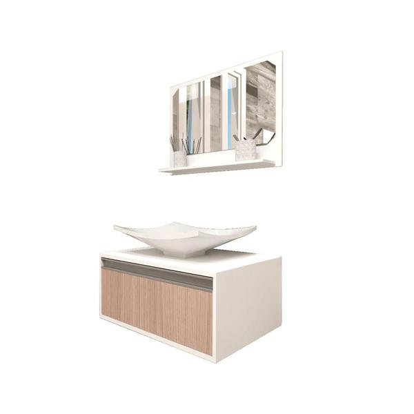 Imagem de Kit Gabinete Maranata Espelheira+balcao+cuba 60x40x44 Branco C/ Griggio - Gabinetto