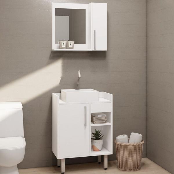 Imagem de Kit Gabinete para Banheiro 60cm com Espelheira e sem Cuba Estilare Móveis CNJ1035