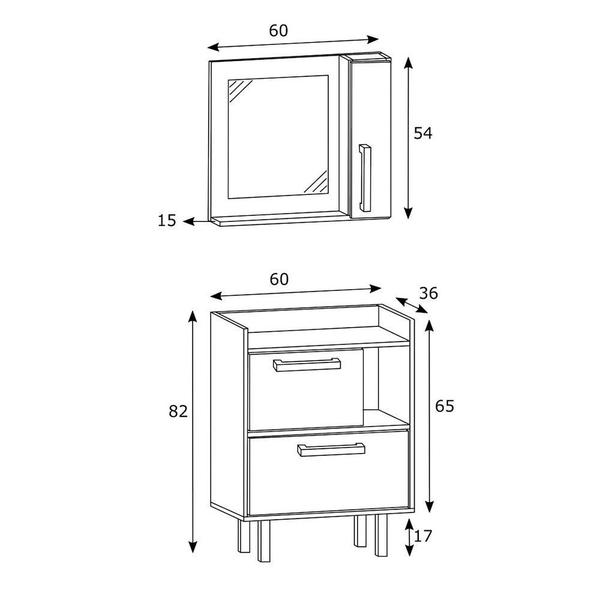 Imagem de Kit Gabinete para Banheiro 60cm com Espelheira e Sem Cuba Estilare Móveis